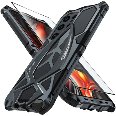 Funda LUPHIE para Samsung Galaxy S26 Ultra, diseño de coche deportivo, resistente a impactos, carcasa de metal + TPU con protector de pantalla - Negro