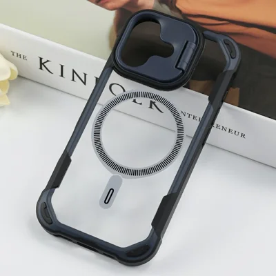 Hurtowe zakupy obudowy magnetycznej na iPhone 17 z podstawką obiektywową TPU PC pokrywą tylną z akrylu kompatybilną z MagSafe - granatowy