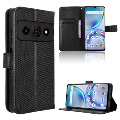 Ledertasche mit Riemen und Diamant-Textur für Optus X Value 5G / ZTE Nubia P7 Pro 5G – Schwarze Handyhülle