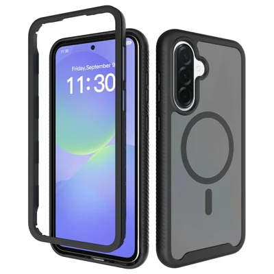 For Samsung Galaxy A36 5G  /  A56 5G Magnetic Phone Case Detachable 2 in 1 Translucent Matte PC TPU Back Cover - Black
