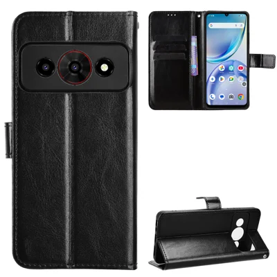 Für Optus X Value 5G / ZTE Nubia P7 Pro 5G PU-Lederhülle mit Strap Crazy-Horse-Textur Telefonmappenabdeckung - Schwarz