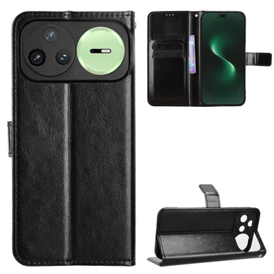 Étui en cuir PU pour Huawei nova 15 Ultra 5G / Huawei nova 15 Pro 5G avec dragonne, texture cheval sauvage, étui portefeuille pour téléphone - Noir
