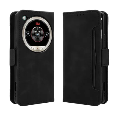 Capa Carteira para Telemóvel em Pele para ZTE nubia Focus 2 Ultra 5G com Vários Bolsos para Cartões - Preto