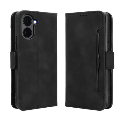 For TECNO Spark Go 3 Leather Case Phone Wallet Cover with Multiple Card Slots - Black