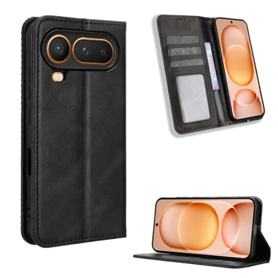 Coque en cuir pour Honor Magic8 Pro Air 5G, étui portefeuille avec support, texture rétro, couverture pour téléphone - Noir