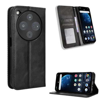 Capa de Couro para Optus X Pro 2 5G / ZTE Nubia P9 Pro 5G, Capa Carteira com Suporte, Textura Retro, Preto