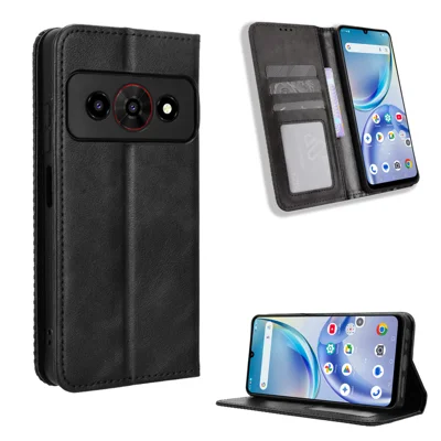 Für Optus X Value 5G / ZTE Nubia P7 Pro 5G Ledertasche mit Mappenfunktion, Ständer, Retro-Optik, Handyhülle - Schwarz