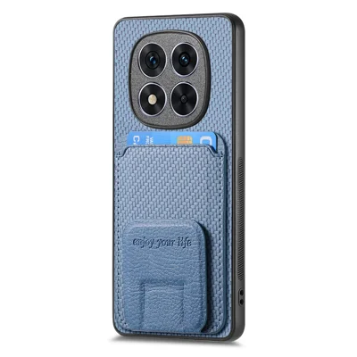 Voor Xiaomi Redmi Note 15 Pro+ 5G (Global) Hoesje met Pasjeshouder Koolstofvezelstructuur Leercoating TPU Telefoonhoesje - Blauw