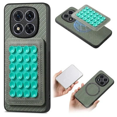 For Xiaomi Redmi Note 15 Pro 5G (Global) Case Carbon Fiber Texture Leather Back Cover with Magnetic Detachable Suction Cup - Green