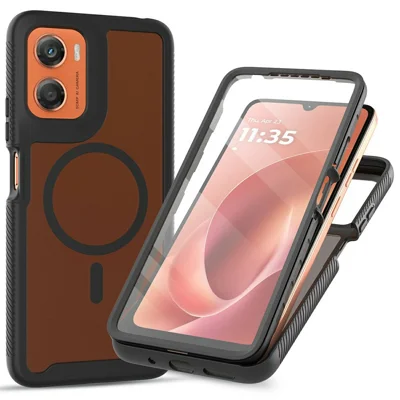 For Motorola Moto G06 Power 4G / G06 4G Magnetic Phone Case 3 in 1 Translucent Skin Touch PC TPU Back Cover with PET Screen Film - Black
