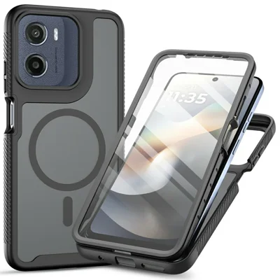 Magnetic Phone Case For Motorola Moto G17 Power 4G / G17 4G / G15 4G / G15 Power 4G / E15 4G / G05 4G 3 in 1 Translucent Skin Touch PC TPU Back Cover with PET Screen Film - Black