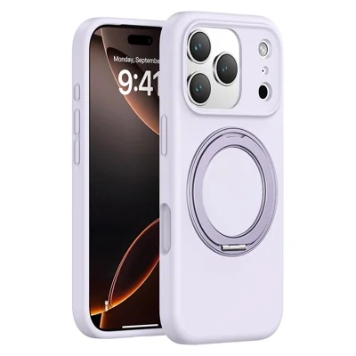 Compra al por mayor para iPhone 17 Pro Max Funda magnética con carcasa de silicona líquida con soporte giratorio de 360, recorte de cámara grande - Morado