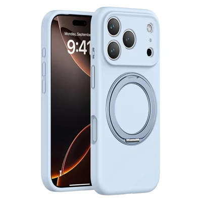 Bulk Purchasing For iPhone 17 Pro Max Magnetic Phone Case with 360° Rotating Kickstand Liquid Silicone Cover - Baby Blue