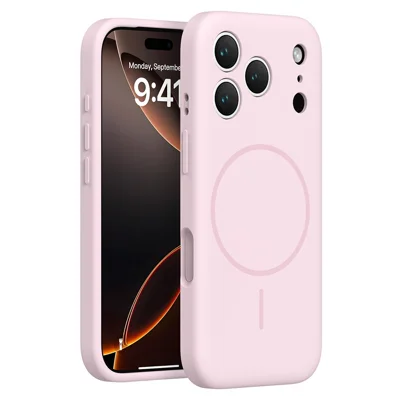 For iPhone 17 Pro Magnetic Phone Case Liquid Silicone PC Protective Back Cover Compatible with MagSafe - Cherry