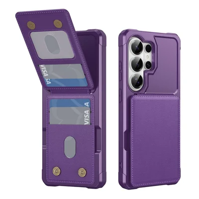 For Samsung Galaxy S26 Ultra Case with Card Slot Kickstand PU Leather + TPU Phone Cover - Purple