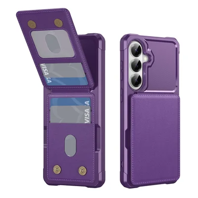 For Samsung Galaxy S26+ Case with Card Slot Kickstand PU Leather + TPU Phone Cover - Purple
