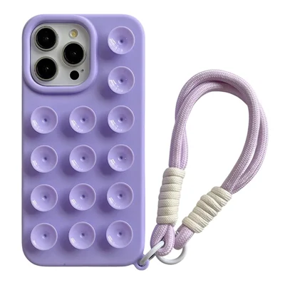 Achat en gros pour coque iPhone 16 Pro avec ventouse, housse antichute en silicone avec dragonne - Violet