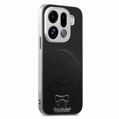 Magnetisk skåll för Oppo Find X9 Pro 5G med fjärilsslipsmönster, skåll av PU-läder + TPU + PC, chockabsorberande mobilskåll - Svart