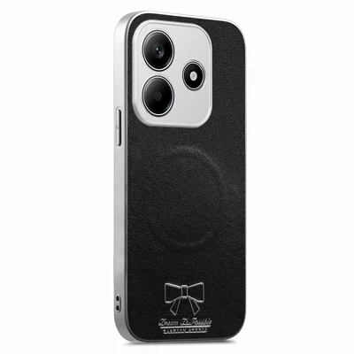 For Xiaomi Redmi Note 14 5G Magnetic Case Butterfly Bow Pattern PU Leather + TPU + PC Shockproof Phone Cover - Black
