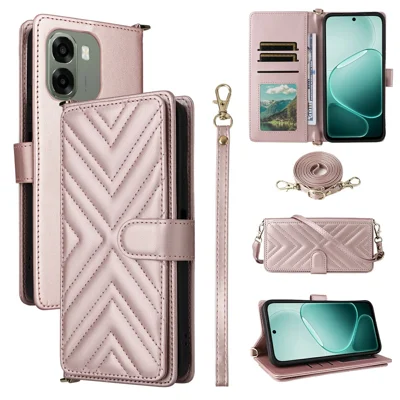 Leather Case For Oppo A6x 4G / A6x 5G / A6x 5G (India) / A6t Pro 4G (Global) / A6t 5G / A6t 4G / A6s 5G / A6 4G / A6 5G (Global) Stand Wallet Phone Cover with Shoulder  /  Wrist Strap - Pink
