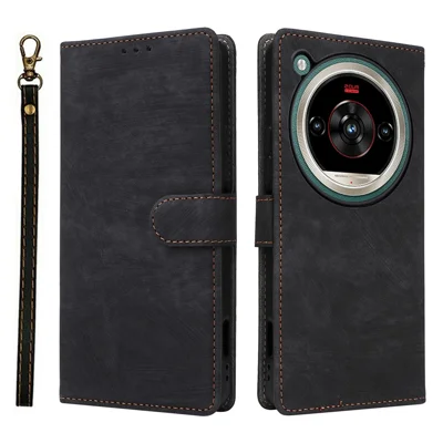 Capa de Telemóvel para ZTE nubia Focus 2 Ultra 5G Carteira com Bloqueio RFID em Pele Sintética com Suporte e Alça - Preto