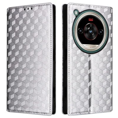 Capa Carteira para ZTE nubia Focus 2 Ultra 5G, Capa em Couro PU com Impressão de Losango - Prata