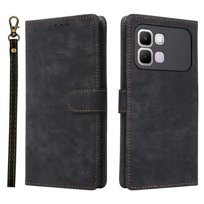 Funda para teléfono para Infinix Note Edge 5G con billetera, bloqueo RFID, cubierta de cuero PU con soporte y correa - Negro