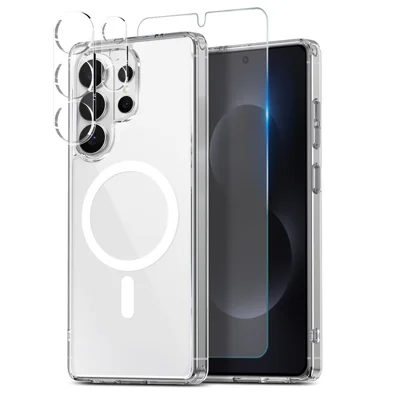 NORTHJO pour Samsung Galaxy S26 Ultra Étui Magnétique PC + TPU avec Protecteur d'Écran Avant + Film Objectif - Transparent