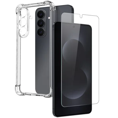 NORTHJO For Samsung Galaxy S26 Case Shockproof TPU Clear Phone Cover with Tempered Glass Support Fingerprint Unlock - Transparent