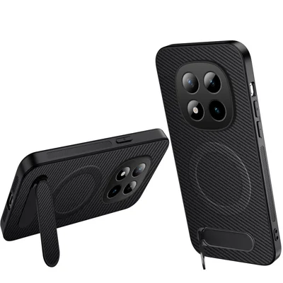Voor Xiaomi Redmi Note 15 Pro 5G (Global) Magnetische Hoes WANLONFENG QT Serie Standaard Koolstofvezelstructuur PC TPU Telefoonhoes - Zwart