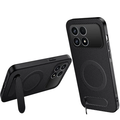 Cover magnetico WANLONFENG serie QT con supporto per Xiaomi Poco F8 Pro / Xiaomi Redmi K90 5G, custodia in PC e TPU con texture in fibra di carbonio - Nero