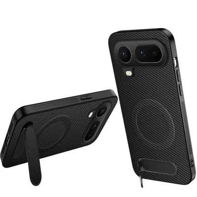 Funda magnética para Honor Magic8 Pro Air 5G WANLONFENG Serie QT con soporte plegable y textura de fibra de carbono de PC y TPU - Negro