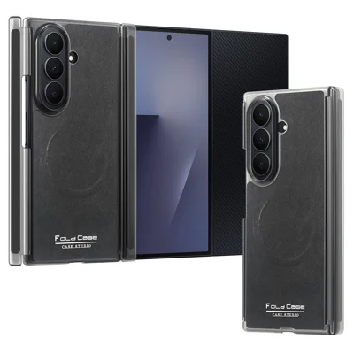 Für Samsung Galaxy Z TriFold 5G Magnetische Hülle Dual-Mittelachsen stoßfest PU-Leder PC TPU Handyhülle - Schwarz