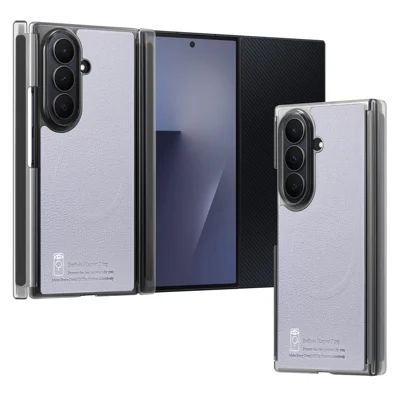 For Samsung Galaxy Z TriFold 5G Magnetic Case PU Leather TPU PC Clear Frame Phone Cover Dual Mid-Axis Design - Light Purple