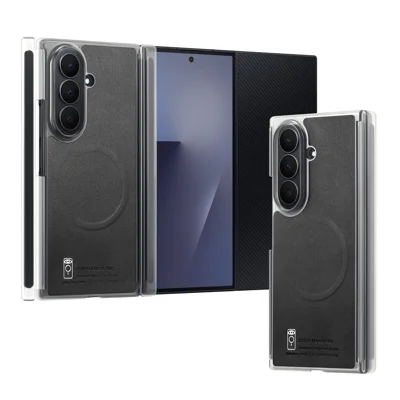 Für Samsung Galaxy Z TriFold 5G Magnet-Handyhülle Dual-Achsen stoßfest PU-Leder PC TPU Schutzhülle - Schwarz