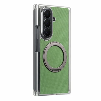 Für Samsung Galaxy Z TriFold 5G Magnet-Handyhülle Feines Gitter-Struktur-Lederbezug mit 360°-drehbarem Ringhalter - Grün
