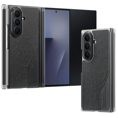 Für Samsung Galaxy Z TriFold 5G Magnetische Handyhülle Zusammensetzbar Stoffstruktur Ledertasche Doppelter Mittelachsen-Schutz - Schwarz