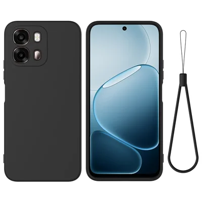 Capa Traseira para Telemóvel em Silicone Líquido com Alça para For Oppo A6 5G / OPPO A6s 5G / Oppo A6s 4G / Oppo A6t Pro 4G / Oppo A6 4G - Preto