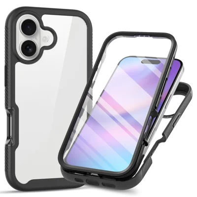 Zakupy hurtowe dla iPhone 17 Case PC + TPU Przezroczysta tylna pokrywa telefonu z ochronnikiem ekranu PET - Czarny