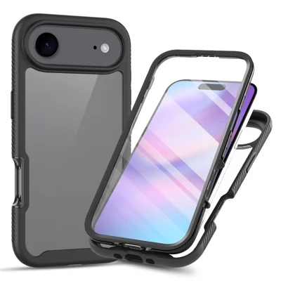 Achat en vrac pour coque iPhone Air PC + TPU transparente avec protecteur d'écran PET - Noir