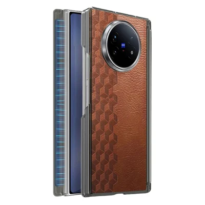 For vivo X Fold5 5G Case Magnetic Dual Center Shaft Protection PU Leather TPU PC Foldable Phone Cover - Brown