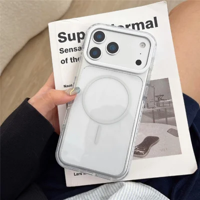 For iPhone 17 Pro Max Clear Magnetic Phone Case Colorful Edge TPU PC Back Cover Compatible with MagSafe - White