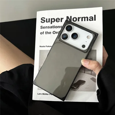 For iPhone 17 Pro Soft TPU Case Ultra Thin Square Design Anti Drop Phone Protective Cover - Grey