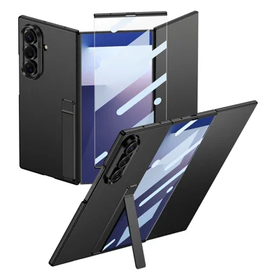GKK Für Samsung Galaxy Z TriFold 5G Tasche Ständer Ultradünne PC-Handyhülle mit gehärtetem Glasfilm - Schwarz