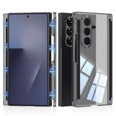 GKK til Samsung Galaxy Z TriFold 5G gennemsigtig telefonbeskyttelsesdæksel med magnetisk dobbeltskarv – fuld beskyttelse i PC-materiale – transparent sort