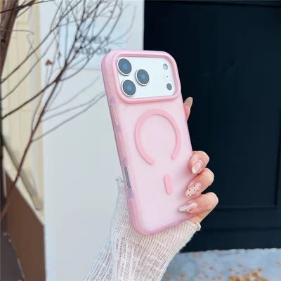 Voor iPhone 17 Pro Magnetische Hoesje Skin-Touch Rubberachtige TPU PC Telefoonhoes Compatibel met MagSafe - Roze