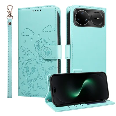Étui pour Huawei nova 15 Ultra 5G / Huawei nova 15 Pro 5G avec blocage RFID, motif imprimé de chiens, housse en cuir PU avec dragonne - Vert