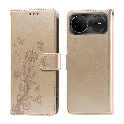 Coque en cuir pour Huawei nova 15 Ultra 5G / Huawei nova 15 Pro 5G, motif papillon et floral, étui portefeuille avec support - Doré
