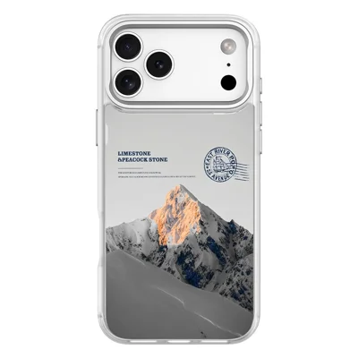 For iPhone 18 Pro Max / 17 Pro Max Magnetic Case TPU PC Phone Cover with Detachable Snowy Mountain Backplate - White