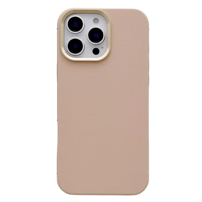 For iPhone 16 Pro Magnetic Case Aluminum Alloy PU Leather TPU Phone Cover Compatible with MagSafe - Gold